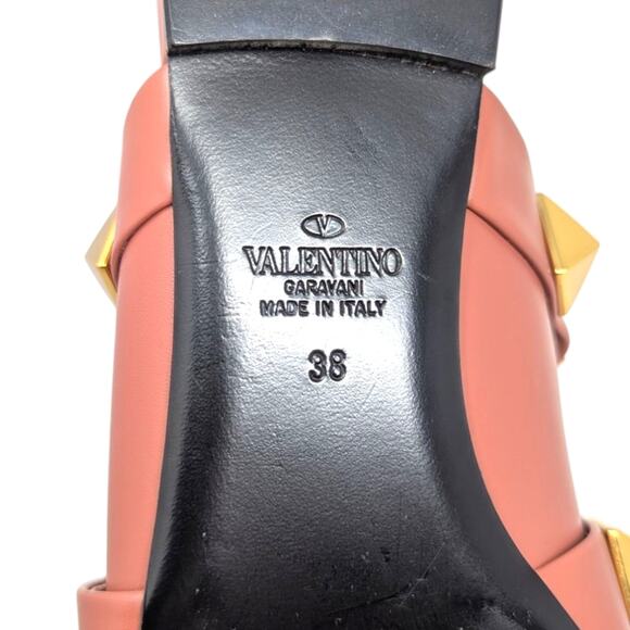 Valentino Garavani Roman stud leather pointed toe flat mule gold brown 38 - Picture 11 of 13